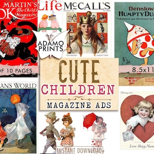 Cute Children Magazine Ads, ATC Cards, Vintage Art, Collage Sheet, Ephemera Classics, Junk Journal Kit, Printable Image, Scrapbook Journal
