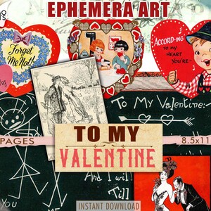 To My Valentine, Paar, Liebe Digital, Herz, Shabby, digitale Bilder, Alte Karten, druckbare Bilder, Junk Journal, Vintage Kunst, ATC, Postkarten