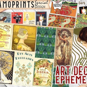 アールデコのエフェメラ、ビンテージアート、エフェメラクラシック、デジタル画像、ATC カード、デジタルコラージュ、絵画、ジャンクジャーナルキット、スクラップブックアート
