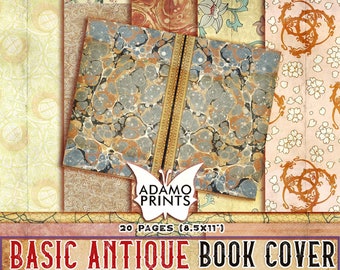 Basic Antique Book Cover, Bookbinding Digital,  Paper for Journal, Digital Image, Embellishment Digital, Ephemera Pack, Journal Kit