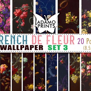 French De Fleur Wallpaper Set3, Paper Pattern, Shabby Paper, Paper for Journal Kit, Wallpaper Flower, Digital Paper, Printable Background
