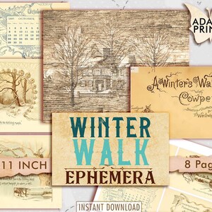 Caminhada de inverno, arte digital, calendário vintage, arte vitoriana, arte clássica, arte vintage, imagens digitais, álbum de recortes de inverno, cartão postal