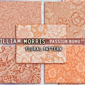 Passion Boho Blumenmuster von William Morris, viktorianische Tapete, digitales Papier, Junk Journal, druckbarer Hintergrund, Scrapbook Kit