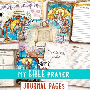 Mis páginas del diario de oración bíblica, diario cristiano de vidrieras, Jesús, hojas de collage, efímeras imprimibles, álbum de recortes de papel de Dios imprimible
