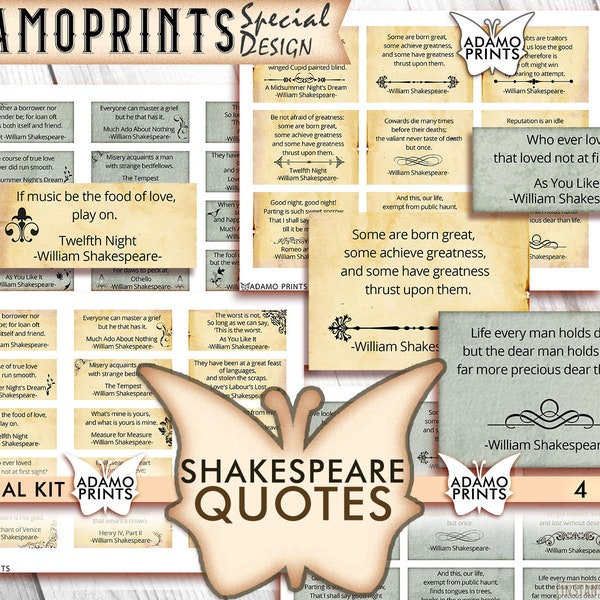 Shakespeare Quotes, Junk Journaling Words, Digital Inspiration Quote, Definition, Mixed Media, Scrapbooking, Printable, Quotes Digital