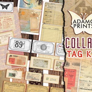 Collage Tag Kit, Journal Card, Printable Tags, Digital Collage Sheet, Collage Papers, Junk Journal Digital Papers, Junk Journaling Ephemera