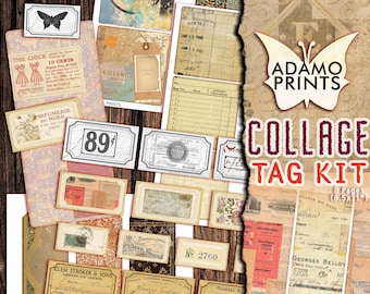 Collage Tag Kit, Journal Card, Printable Tags, Digital Collage Sheet, Collage Papers, Junk Journal Digital Papers, Junk Journaling Ephemera