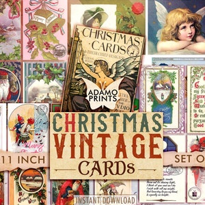 Vintage kerstkaarten, december, Santa Digital, ATC, collageblad Kerstmis, Scrapbook Ephemera, Junk Journal, Collage Sheet, Download