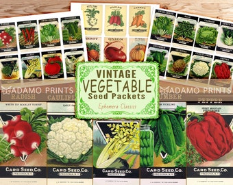 Vintage Vegetable Seed Packets, Digital Images, ATC, Plants, Scrapbook, Journal Kit, Collage Sheet, Ephemera Classics, Download