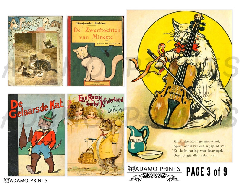 All About Cat, Ephemera Kit, Cards, Printable Images, Vintage Art ...