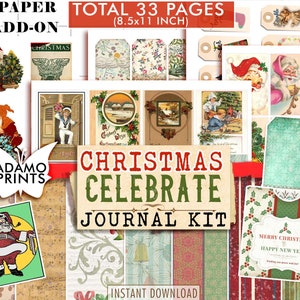 Christmas Celebrate Journal Kit, Christmas Kit, Digital Christmas Papers, Journal Holiday, Christmas Digital, Ephemera Christmas, Loaded Tag