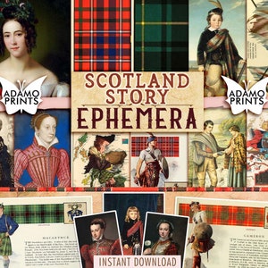 Scotland Story, Ephemera Klassiker, Vintage Kunst, Collage Sheets, digitale Bilder, Junk Journal Kit, Verschönerung, Ephemera Art Digital