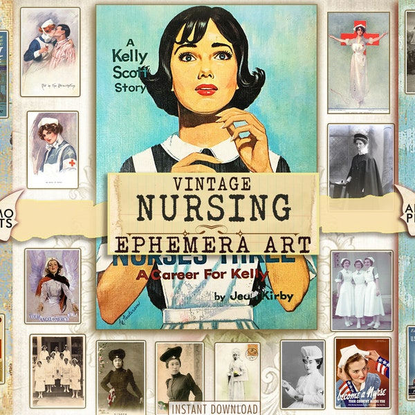 Vintage Nurse, Antique Photo, Ephemera Art, Digital Images, Printable Images, Digital Collage, Scrapbook Kit, Junk Journal Kit