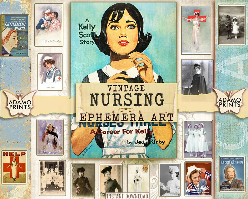 Digital Collage Antique Photo Printable Images Junk Journal Kit Digital Images Vintage Nursing Ephemera Art Scrapbook Kit