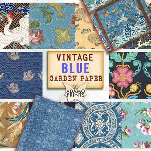 Vintage Blaue Garten Papier, Junk Journal Kit, Vintage digitales Papier, Blumen Papier Textur, Journal Seiten, druckbarer Hintergrund, Scrapbook Kit