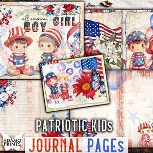 Páginas del diario patriótico para niños, en blanco y forrado, 4 de julio, Día de la Independencia, Bandera de EE. UU., Kit digital, Efímera, Kit de diario imprimible