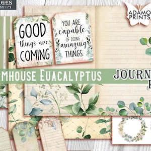 Kit de diario de eucalipto de granja, página de diario, hojas de collage, diario botánico, kit de diario imprimible de efímera, plantas de álbum de recortes