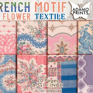 Têxtil de flor com motivo francês, padrão de papel, papel gasto, papel para kit de diário, papel de parede digital, papel digital, fundo imprimível