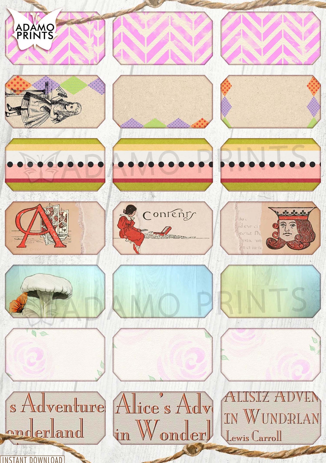 Alice in Wonderland Layered Labels Kit Journal Words Junk - Etsy Canada