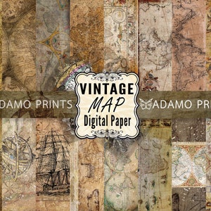 Vintage Map, Antique Map Paper Pack, Digital, Grunge, World Map, Travel, Collage Maps, Shabby Background, Ephemera, Instant Download