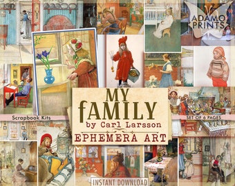 Meine Familie von Carl Larsson, Digitaldruck, Vintage Kunst, Ephemera Klassiker, antiker Digitaldruck, gealtertes druckbares Gemälde, reizende Familie