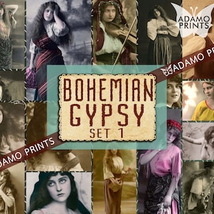 Boho Gypsy Set1, Imágenes Digitales, Fotos, Vintage, Clásico, Efímera Digital, Bohemia, Arte Vintage, Collage Digital, Diario Basura