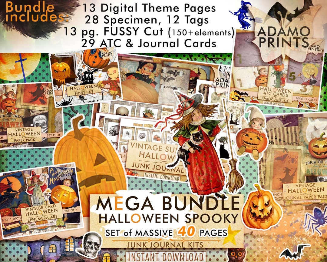 Mega Bundle Halloween Spooky, Junk Journal Kit, Tags, Specimen Card ...