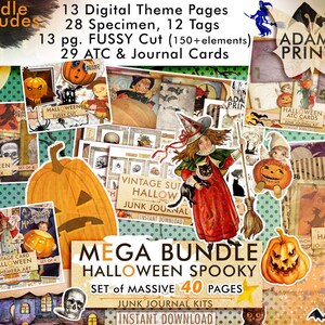 Mega Bundle Halloween Spooky, Junk Journal Kit, Tags, Specimen Card, Digital Paper, Fussy Cut, Journal Cards, ATC, Witch, Fall, Ephemera
