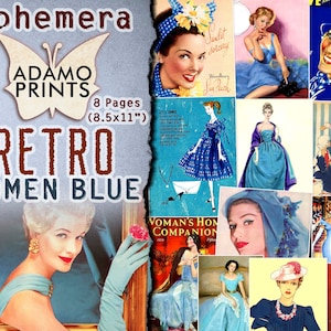 Retro Women Blue, Ephemera Classic, Digital Images, Junk Journal Kit, Vintage Art, Scrapbook Women Digital, Altered Art, Art Supplies, ATC