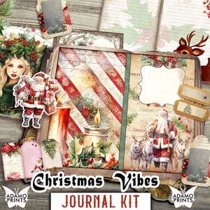 Christmas Vibes Junk Journal Kit, Vintage Christmas Kit, Digital Christmas Papers, Journal Holiday, Christmas Santa, Ephemera Christmas