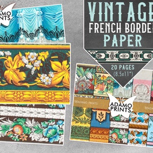 Vintage French Border Paper, Floral Pattern, Junk Journaling Kit, Journal Kit Paper, Wallpaper Digital, Digital Paper, Printable Background