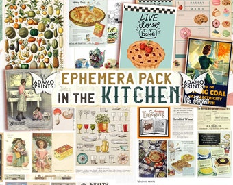 Efemere items in de keuken, Efemer eten, Afdrukbare afbeeldingen, Vintage afbeelding, Digitale collage, Afdrukbare vintage, Scrapbooking Koken