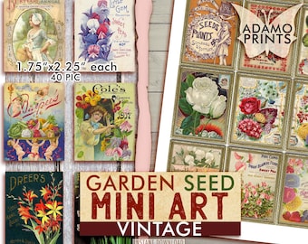 Mini Art - Vintage Garden Seed, Miniature Images, Journal Supplies, Ephemera, Scrapbook, Vintage, Plant, Garden, Digital Collage, Alter Art