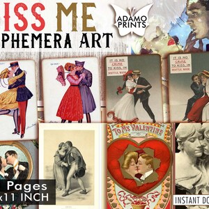 Kiss Me, Paar, Liebe Digital, Herz, ATC, Postkarten, digitale Bilder, druckbare Bilder, Junk Journal, Vintage Kunst, Scrapbook Ephemera