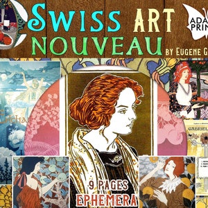 Swiss Art Nouveau by Eugène Grasset, Ephemera Printable, Digital Images, Vintage Art, Scrapbook Ephemera, Ephemera Classics, Mixed Media Art