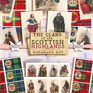 The Clans of the Scottish Highlands, Ephemera Classic, Vintage Art, Collage Sheets, Digital Images, Junk Journal Kit, Ephemera Art Digital