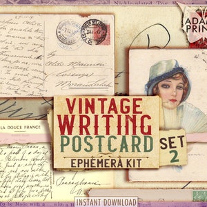 vintage Writing Postcard Set2, Old Postage Digital, Cartes postales imprimables, ATC, Ephemera Classic, Images numériques, Collage numérique, art vintage