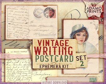 Vintage Writing Postcard Set2, Old Postage Digital, Printable Postcards, ATC, Ephemera Classic, Digital Images, Digital Collage, Vintage Art