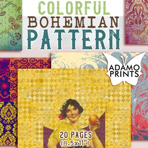 Patrón Boho colorido, Boho Digital, Kit de diario basura, Papel para kit de diario, Fondo de pantalla digital, Papel digital, Fondo imprimible