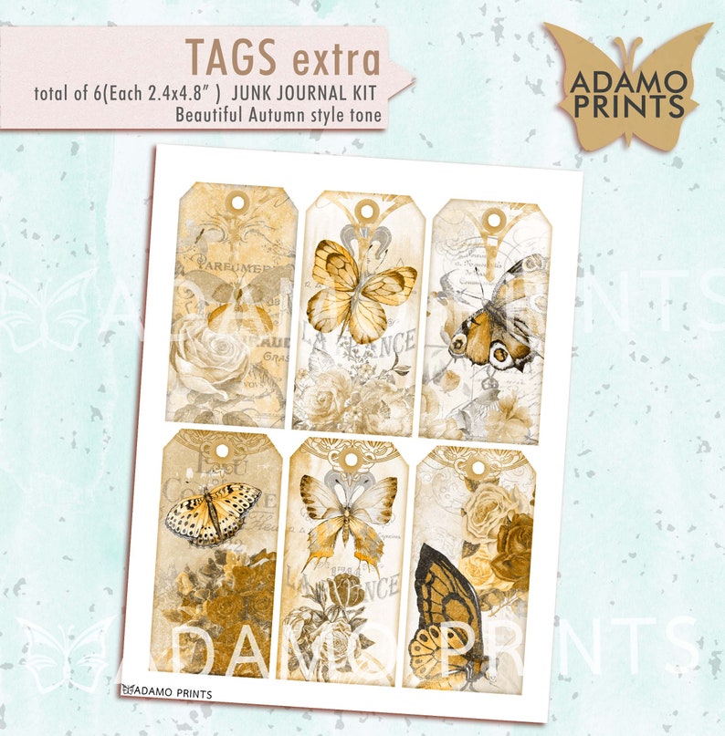 Download Rose and Butterflies Printable Kits Tags Fussy Cut Digital ...