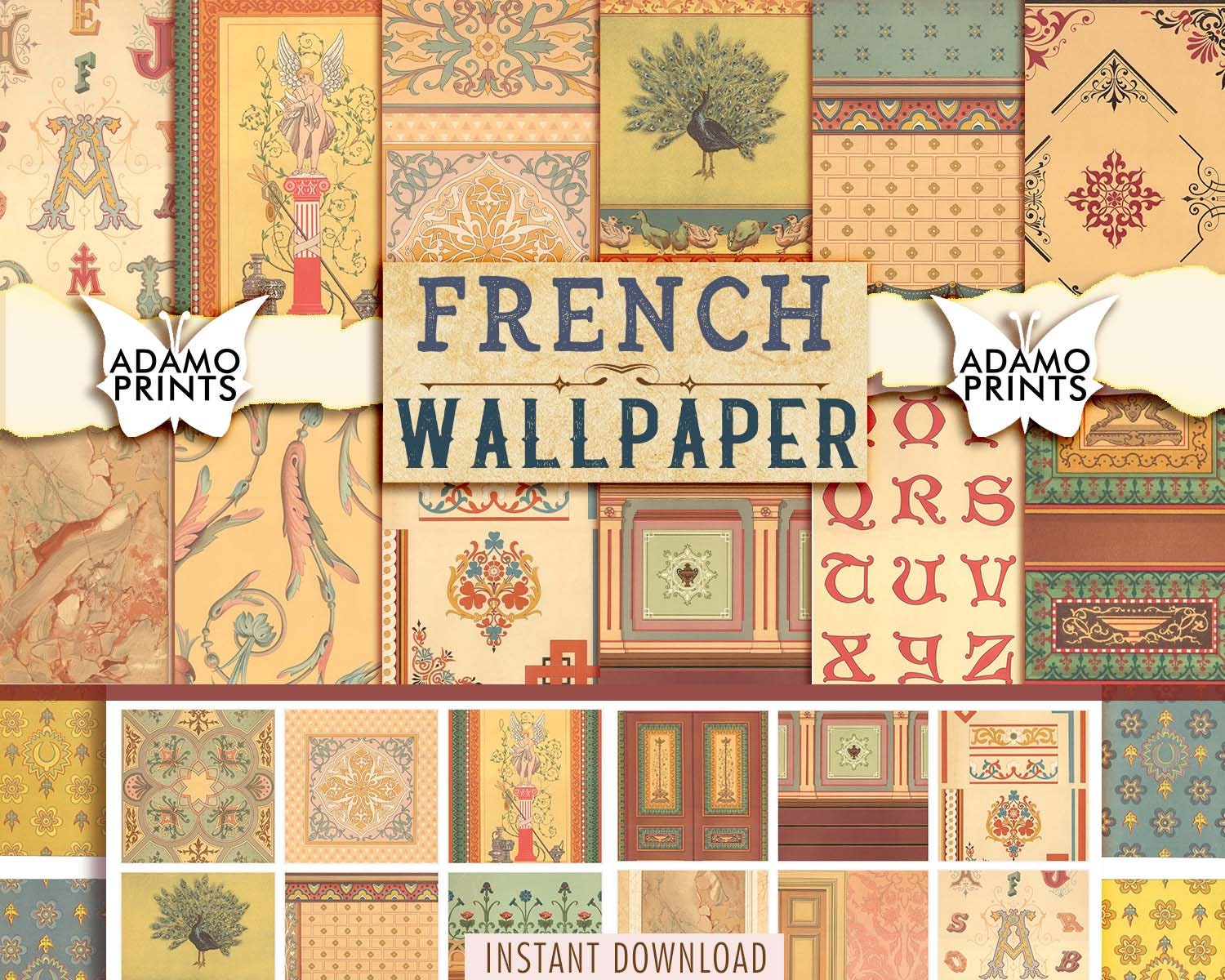 French Wallpaper Art Digital Paper Flower Alphabet Antique - Etsy French Wallpaper Art Digital Paper Flower Alphabet Antique - Etsy