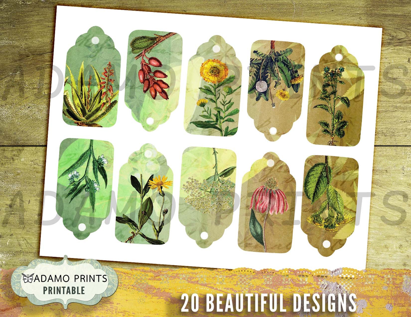 Herbs Digital Tags Digital Ephemera Collage Sheet Printable - Etsy