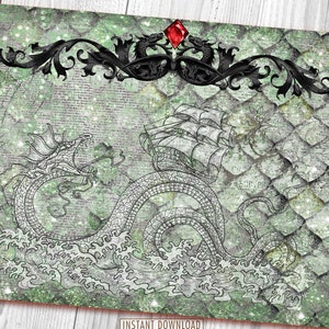Mystical Dragon Journal Kit, Blank & Lined Page, Magic, Collage Sheets ...