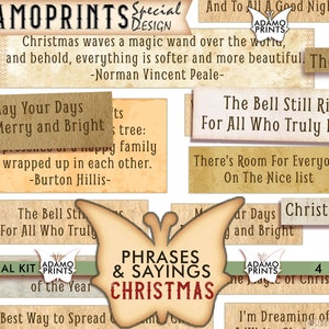 Christmas Phrases & Sayings, Journal Words, Parchment, Mixed Media, Phrases, Embellishment, Collage Sheet, Scrapbooking, Printable, Ephemera image 1