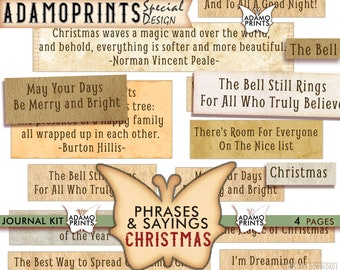 Christmas Phrases & Sayings, Journal Words, Parchment, Mixed Media, Phrases, Embellishment, Collage Sheet, Scrapbooking, Printable, Ephemera