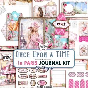 Kit de diário Once Upon A Time In Paris, páginas de diário de viagem, Eiffel, folhas de colagem de aventura, itens efêmeros de viagem para impressão, álbum de recortes França