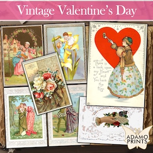 Vintage Valentijnsdag, Valentijnskaarten, Herinnering aan Valentijn, Afdrukbare Ephemera Classic, Digitale collageafbeeldingen Vintage Art, Februari Love
