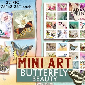 Mini Arte - Belleza de Mariposa, Imágenes en Miniatura, Imágenes Digitales, Clásicos Efímeros, Imágenes Imprimibles, Collage Digital, Kit de Álbum de Recortes