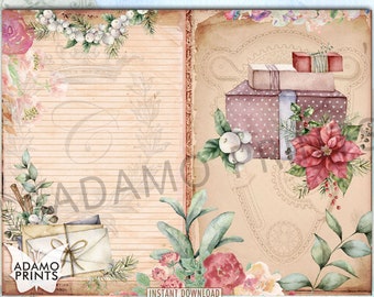 ローズホリデー、ジャンクジャーナルキット、ジャーナルページ、印刷