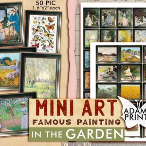 Mini Art - In the Garden, Painting, Miniature Images, Flower Digital, Digital Ephemera, Scrapbook Flower, Digital Collage, Embellishment
